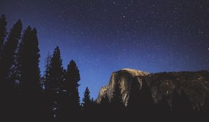 Preview wallpaper night, trees, mountains, stars, forest