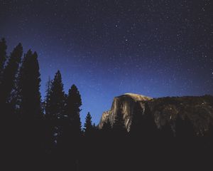 Preview wallpaper night, trees, mountains, stars, forest