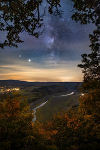 Preview wallpaper night, trees, river, valley, distance