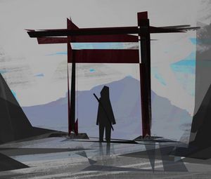 Preview wallpaper ninja, katana, silhouette, art