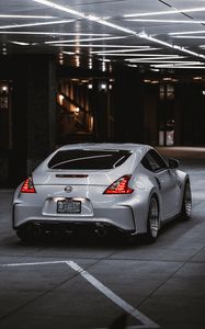 Preview wallpaper nissan 350z, nissan, sportscar, car, rear view, gray