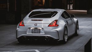 Preview wallpaper nissan 350z, nissan, sportscar, car, rear view, gray