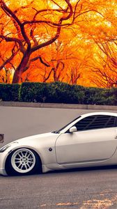 Preview wallpaper nissan, 350z, stance, autumn, sports car, side view