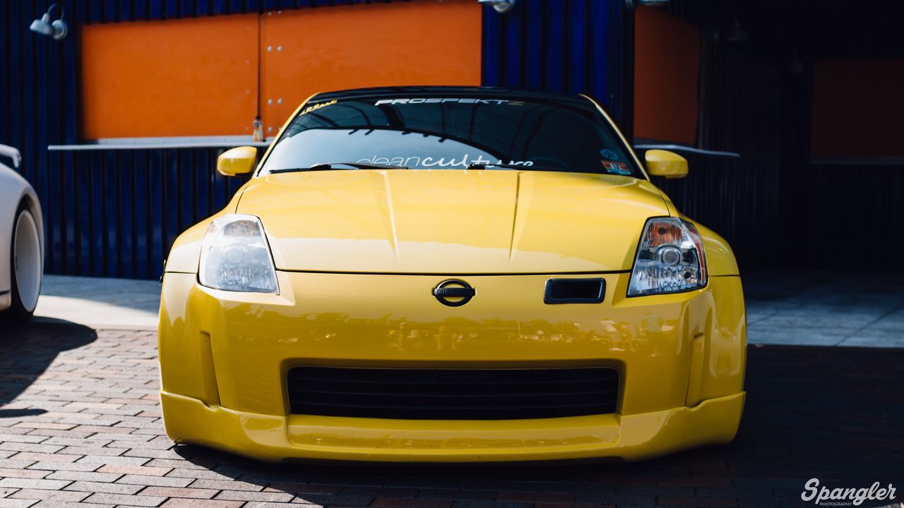 Wallpaper nissan 350z, yellow, sports car, front view, tuning