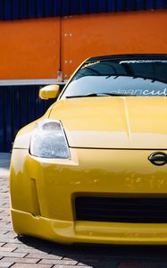 Preview wallpaper nissan 350z, yellow, sports car, front view, tuning