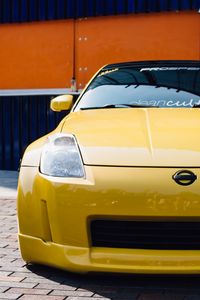 Preview wallpaper nissan 350z, yellow, sports car, front view, tuning