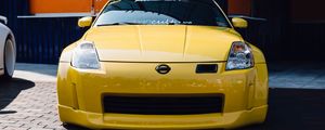 Preview wallpaper nissan 350z, yellow, sports car, front view, tuning