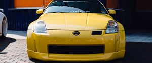 Preview wallpaper nissan 350z, yellow, sports car, front view, tuning