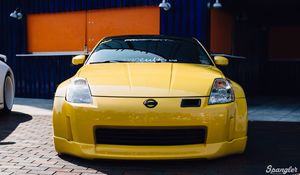 Preview wallpaper nissan 350z, yellow, sports car, front view, tuning