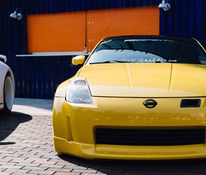 Preview wallpaper nissan 350z, yellow, sports car, front view, tuning