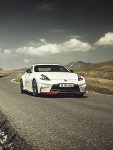 Preview wallpaper nissan, 370z, hills, road, side view