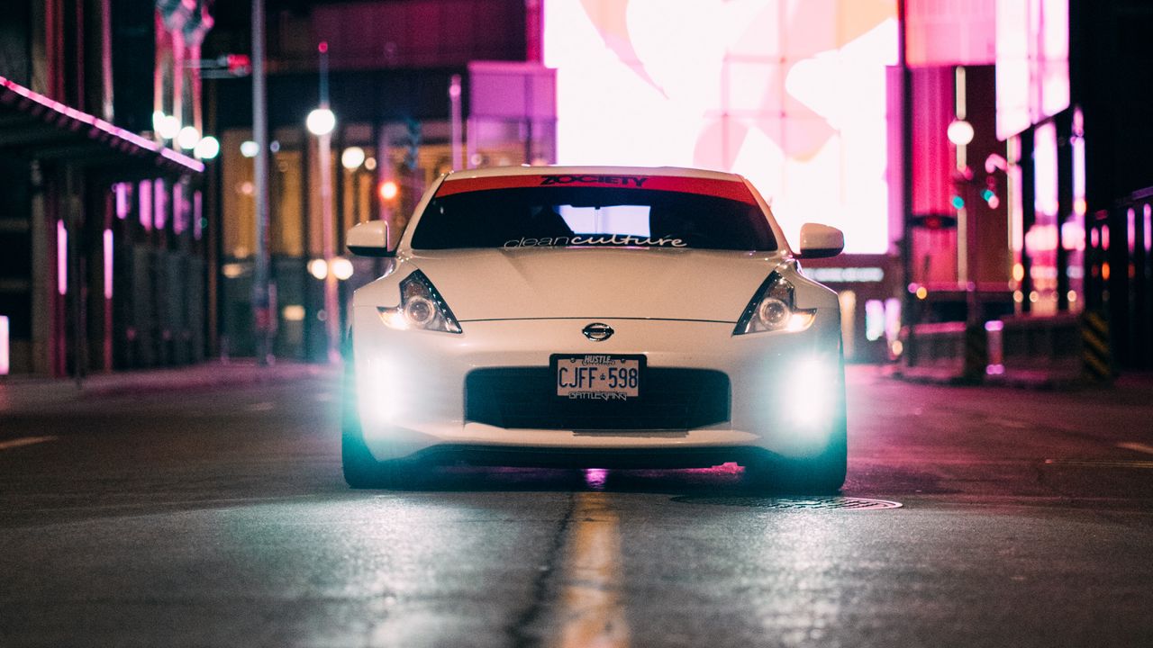 Wallpaper nissan 370z, nissan, car, white, road, light