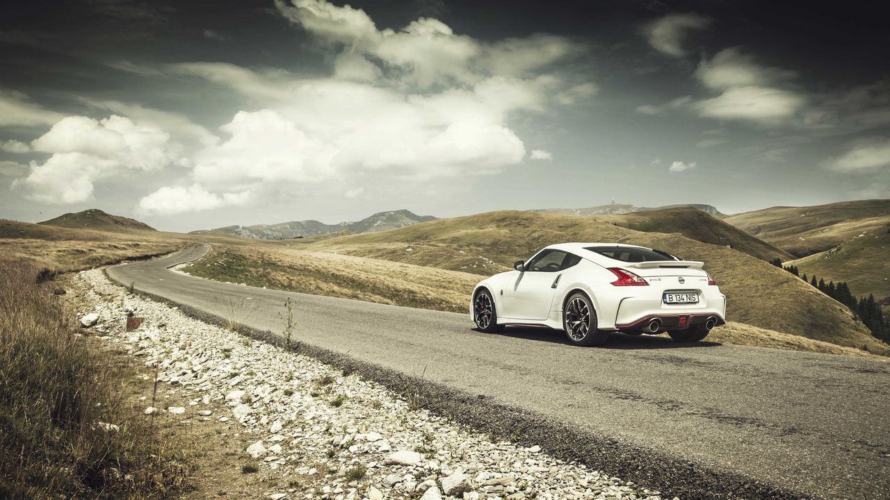 Wallpaper nissan, 370z, road, white, side view