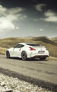 Preview wallpaper nissan, 370z, road, white, side view