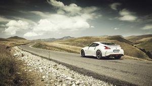 Preview wallpaper nissan, 370z, road, white, side view