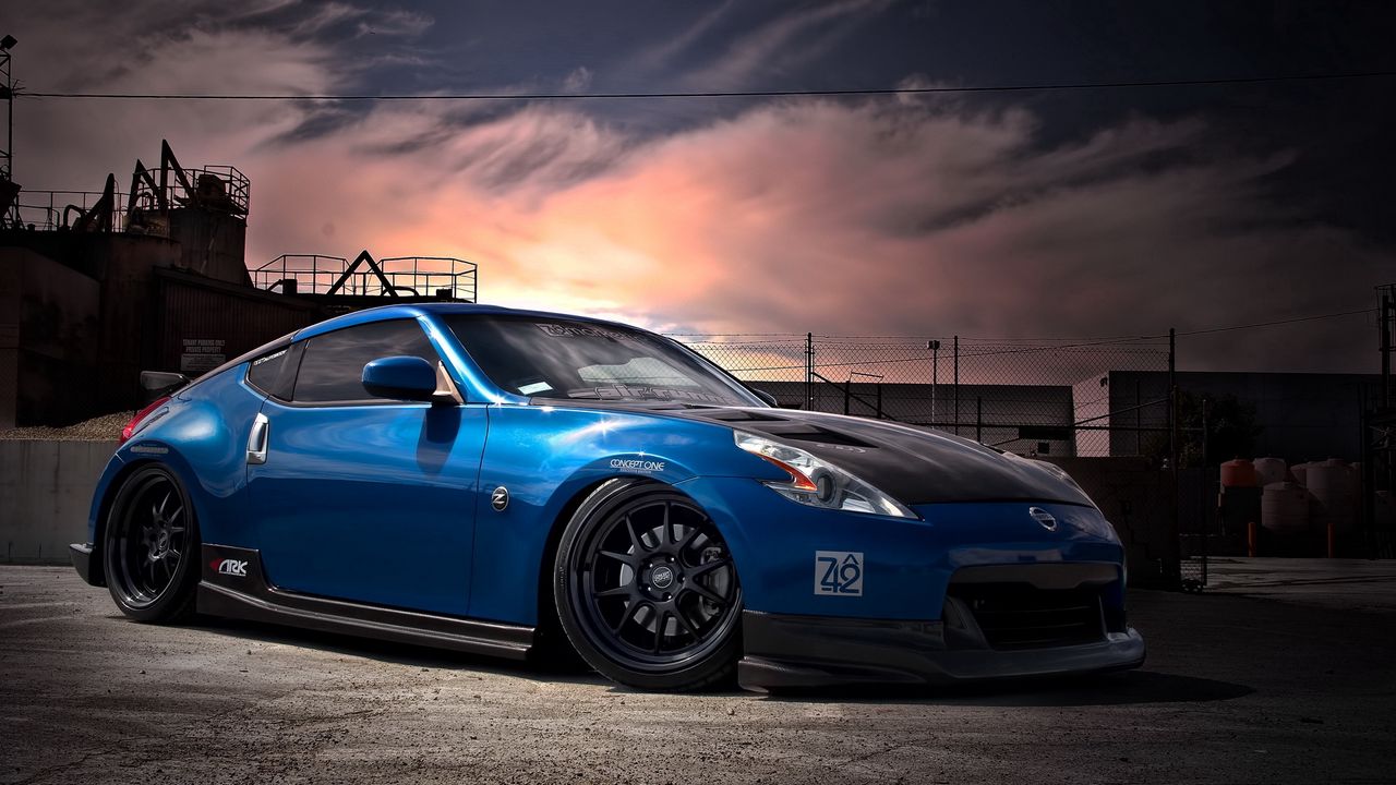 Wallpaper nissan, 370z, tuning, blue, side view