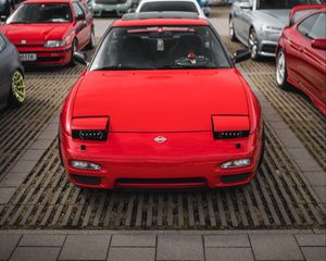 Preview wallpaper nissan, car, front view, red