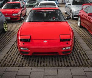 Preview wallpaper nissan, car, front view, red