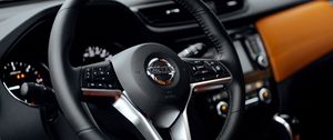 Preview wallpaper nissan, car, steering wheel, salon