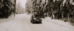 Preview wallpaper nissan, car, suv, snow, trees