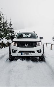 Preview wallpaper nissan, car, suv, white, front view, snow