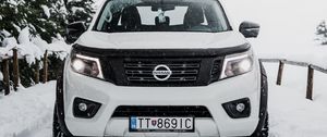 Preview wallpaper nissan, car, suv, white, front view, snow