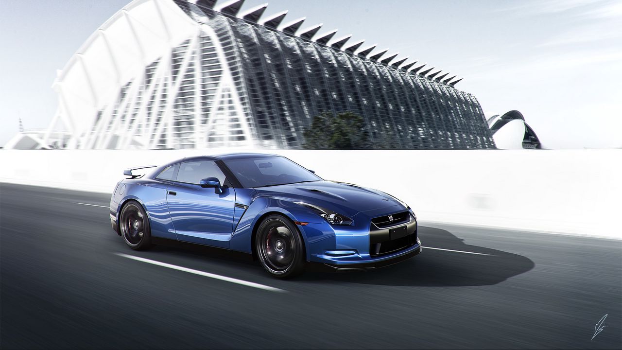 Wallpaper nissan, gt-r, blue, side view, speed