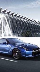 Preview wallpaper nissan, gt-r, blue, side view, speed
