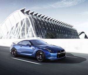 Preview wallpaper nissan, gt-r, blue, side view, speed