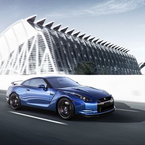 Preview wallpaper nissan, gt-r, blue, side view, speed