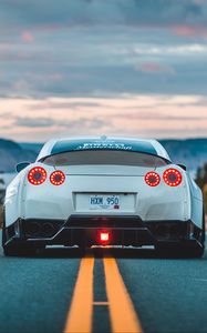 Preview wallpaper nissan gt-r, nissan, car, rear view, marking, road, asphalt