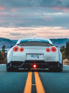 Preview wallpaper nissan gt-r, nissan, car, rear view, marking, road, asphalt