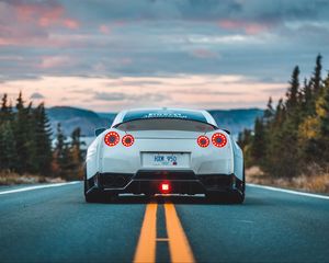 Preview wallpaper nissan gt-r, nissan, car, rear view, marking, road, asphalt