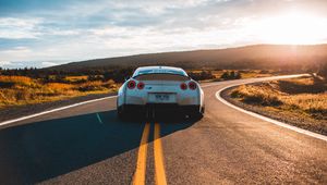 Preview wallpaper nissan gt-r, nissan, car, sportscar, rear view, road