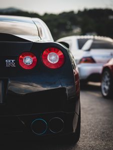 Preview wallpaper nissan gt-r, nissan, car, sports car, black, rear view