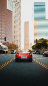 Preview wallpaper nissan gt-r, nissan, car, red, city, road