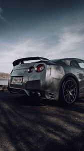 Preview wallpaper nissan gt-r, nissan, car, silver, road, side view