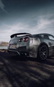 Preview wallpaper nissan gt-r, nissan, car, silver, road, side view