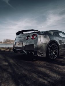 Preview wallpaper nissan gt-r, nissan, car, silver, road, side view