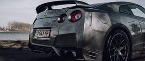 Preview wallpaper nissan gt-r, nissan, car, silver, road, side view