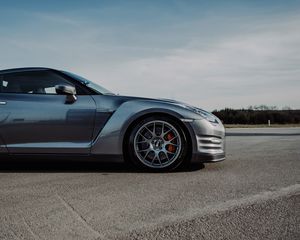 Preview wallpaper nissan gt-r, nissan, car, gray, side view, asphalt