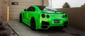 Preview wallpaper nissan gtr, nissan, car, sports car, green, rear view