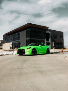 Preview wallpaper nissan gt-r, nissan, car, green, parking