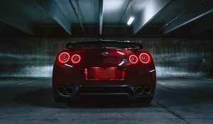 Preview wallpaper nissan gtr, nissan, headlights, rear view, dark