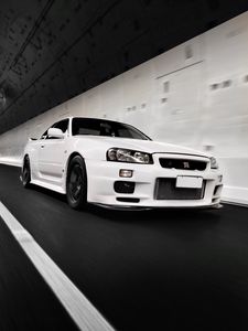 Preview wallpaper nissan gt-r, nissan, movement, white, side view