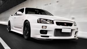 Preview wallpaper nissan gt-r, nissan, movement, white, side view