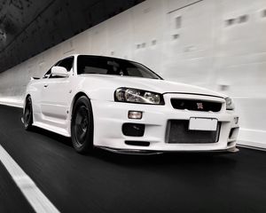 Preview wallpaper nissan gt-r, nissan, movement, white, side view