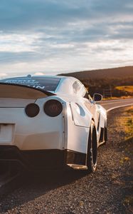 Preview wallpaper nissan gt-r, nissan, sportscar, car, white, rear view