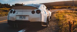 Preview wallpaper nissan gt-r, nissan, sportscar, car, white, rear view