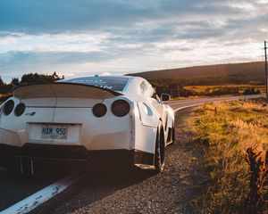 Preview wallpaper nissan gt-r, nissan, sportscar, car, white, rear view